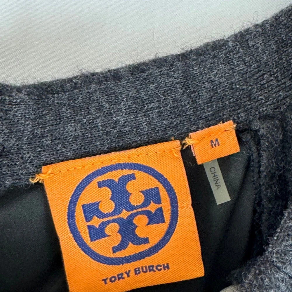 Tory Burch Gray Wool Blend Embellished Cap Sleeve Dress‎ Size M